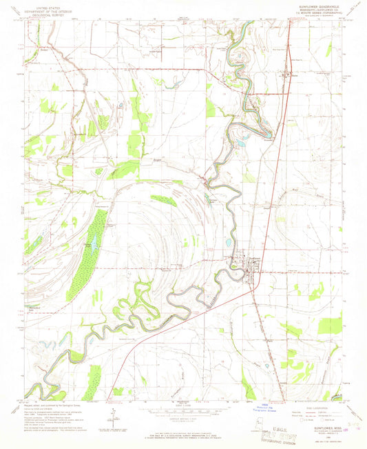 Classic USGS Sunflower Mississippi 7.5'x7.5' Topo Map Image