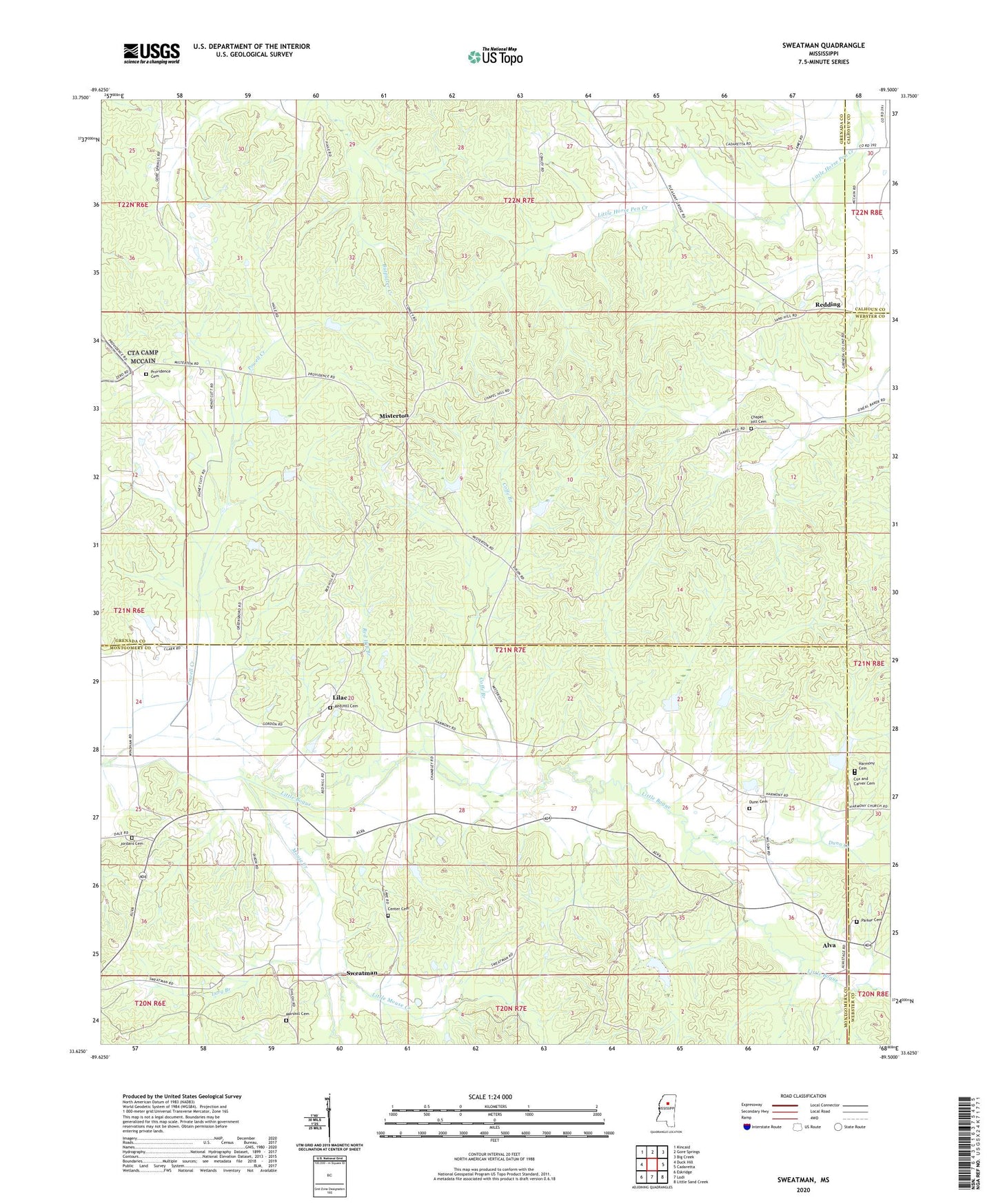 Sweatman Mississippi US Topo Map Image
