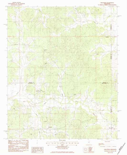 Classic USGS Sweatman Mississippi 7.5'x7.5' Topo Map Image