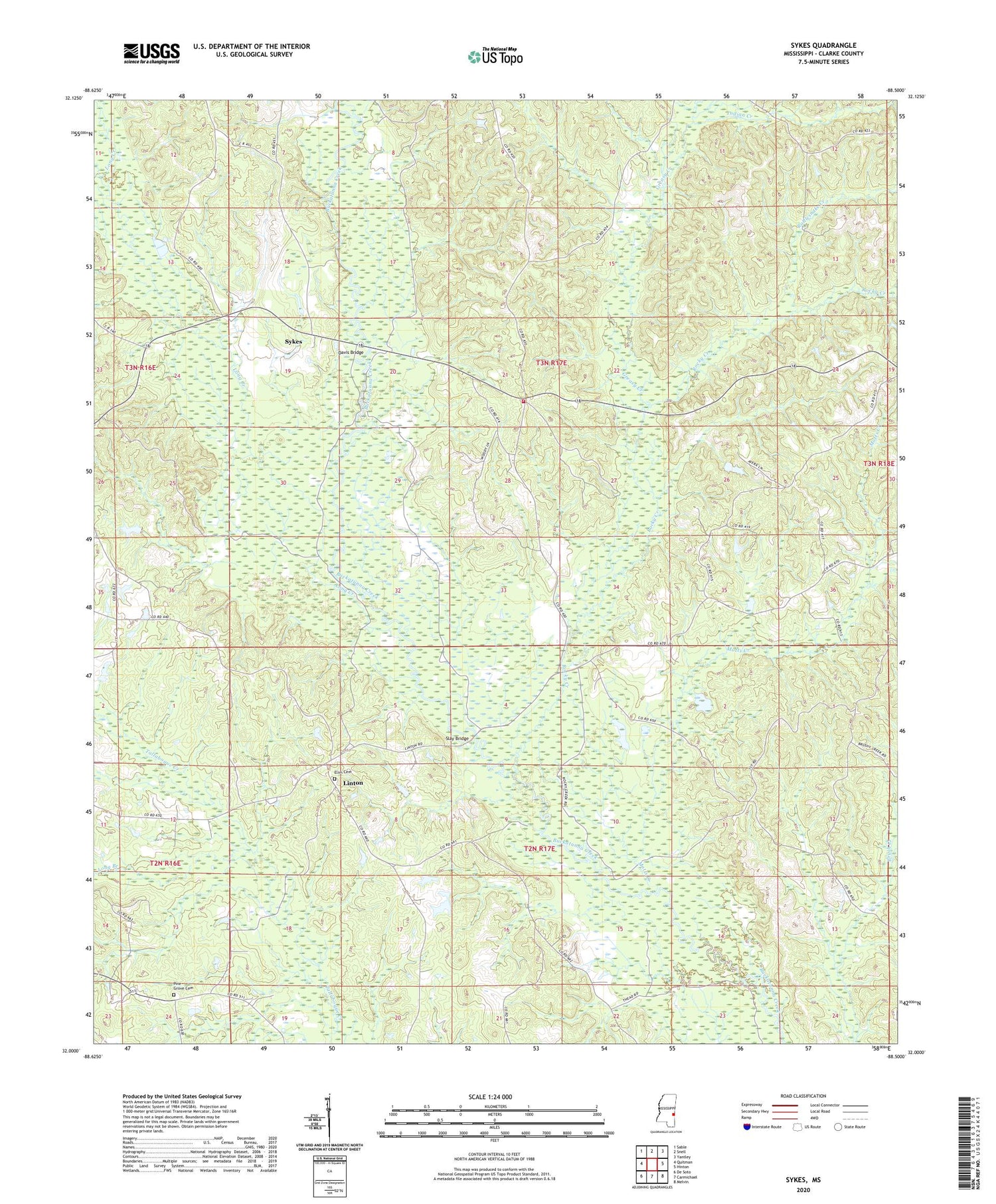 Sykes Mississippi US Topo Map Image