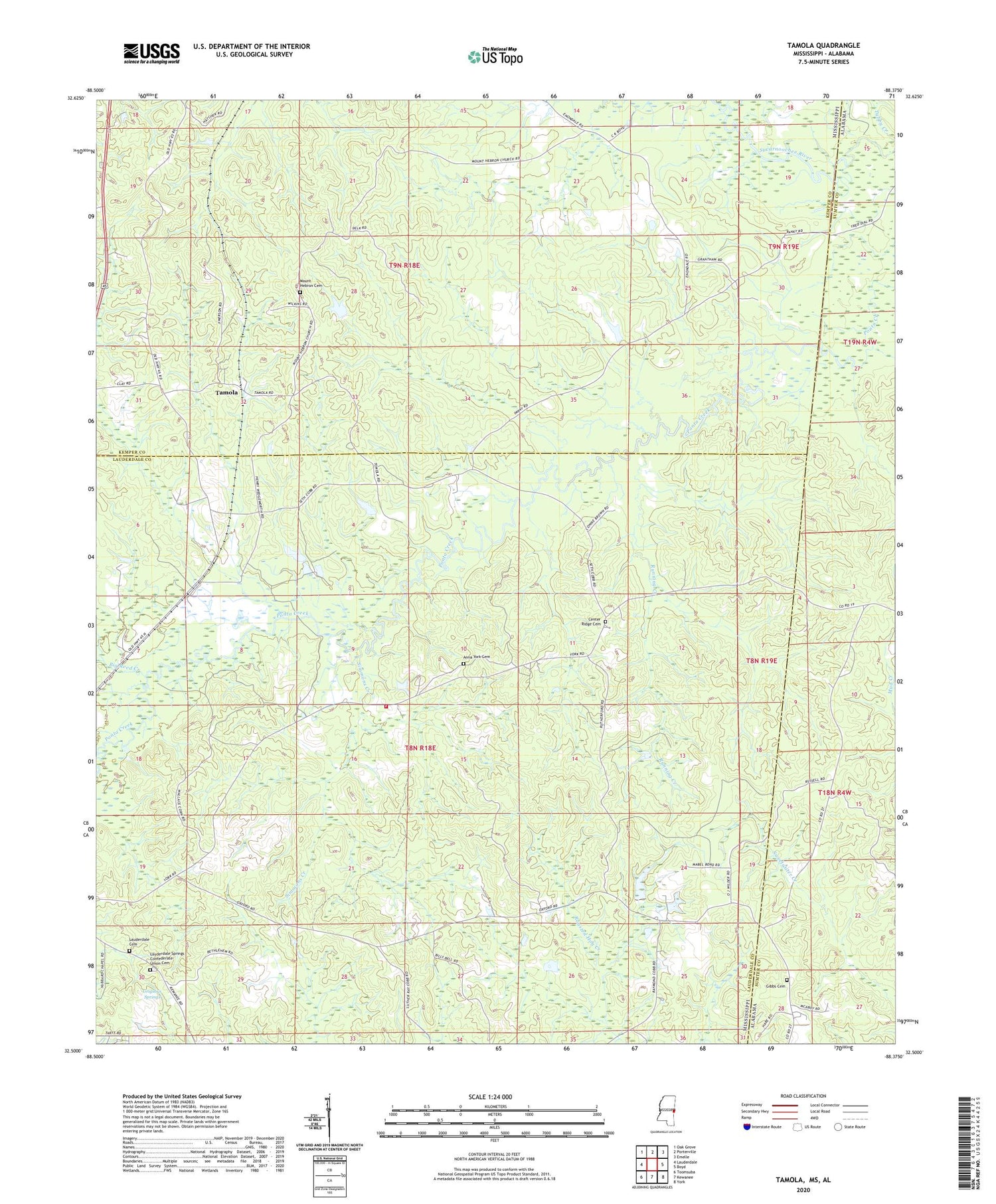 Tamola Mississippi US Topo Map Image
