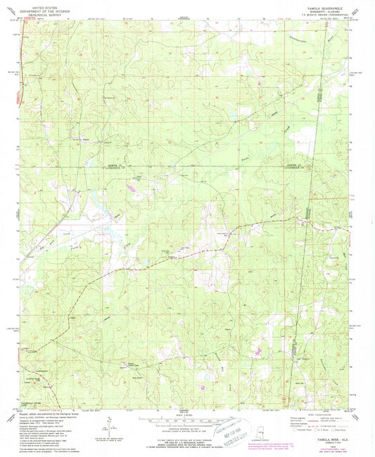 Classic USGS Tamola Mississippi 7.5'x7.5' Topo Map Image