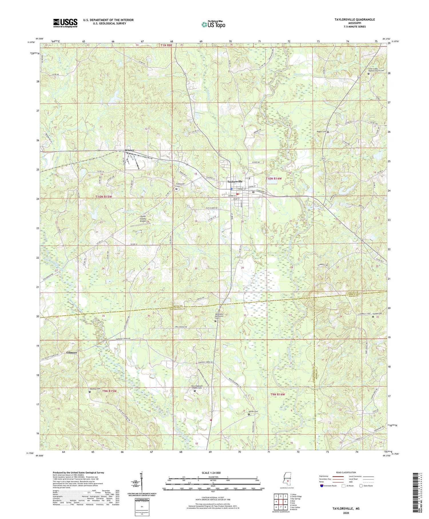 Taylorsville Mississippi US Topo Map Image