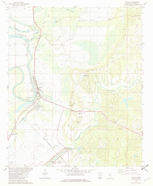 Classic USGS Tchula Mississippi 7.5'x7.5' Topo Map Image