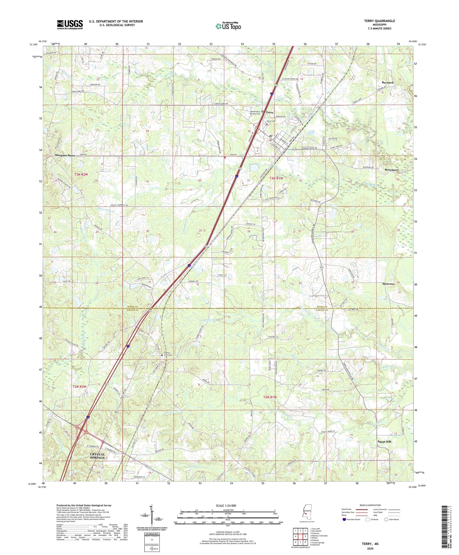 Terry Mississippi US Topo Map Image