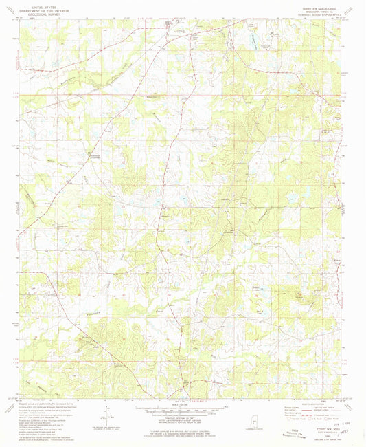 Classic USGS Terry NW Mississippi 7.5'x7.5' Topo Map Image