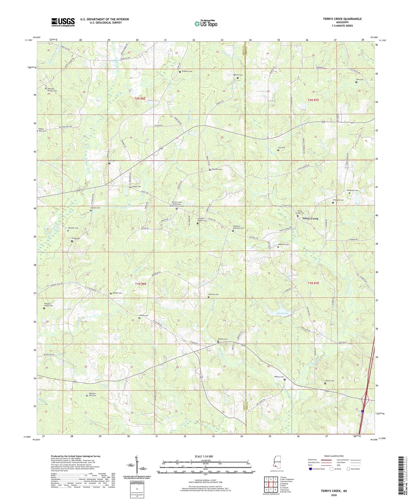 Terrys Creek Mississippi US Topo Map Image