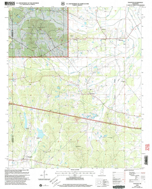 Classic USGS Thaxton Mississippi 7.5'x7.5' Topo Map Image