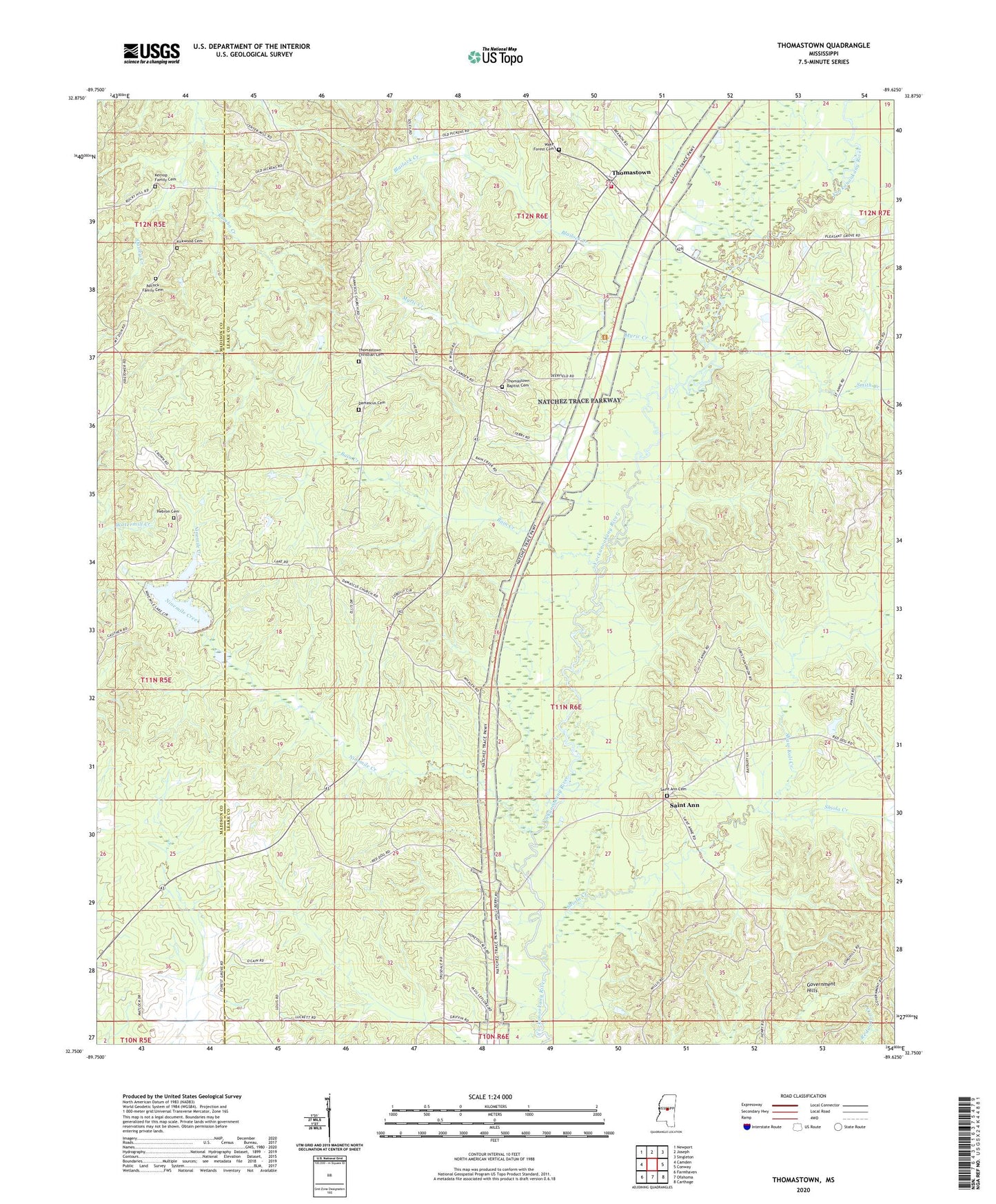 Thomastown Mississippi US Topo Map Image
