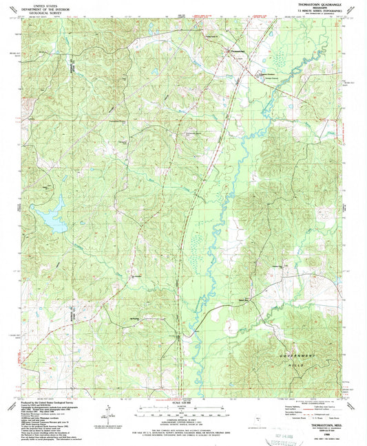 Classic USGS Thomastown Mississippi 7.5'x7.5' Topo Map Image