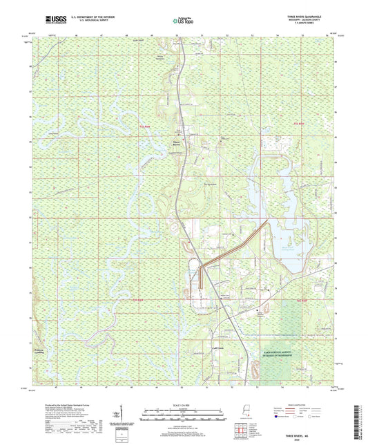 Three Rivers Mississippi US Topo Map Image