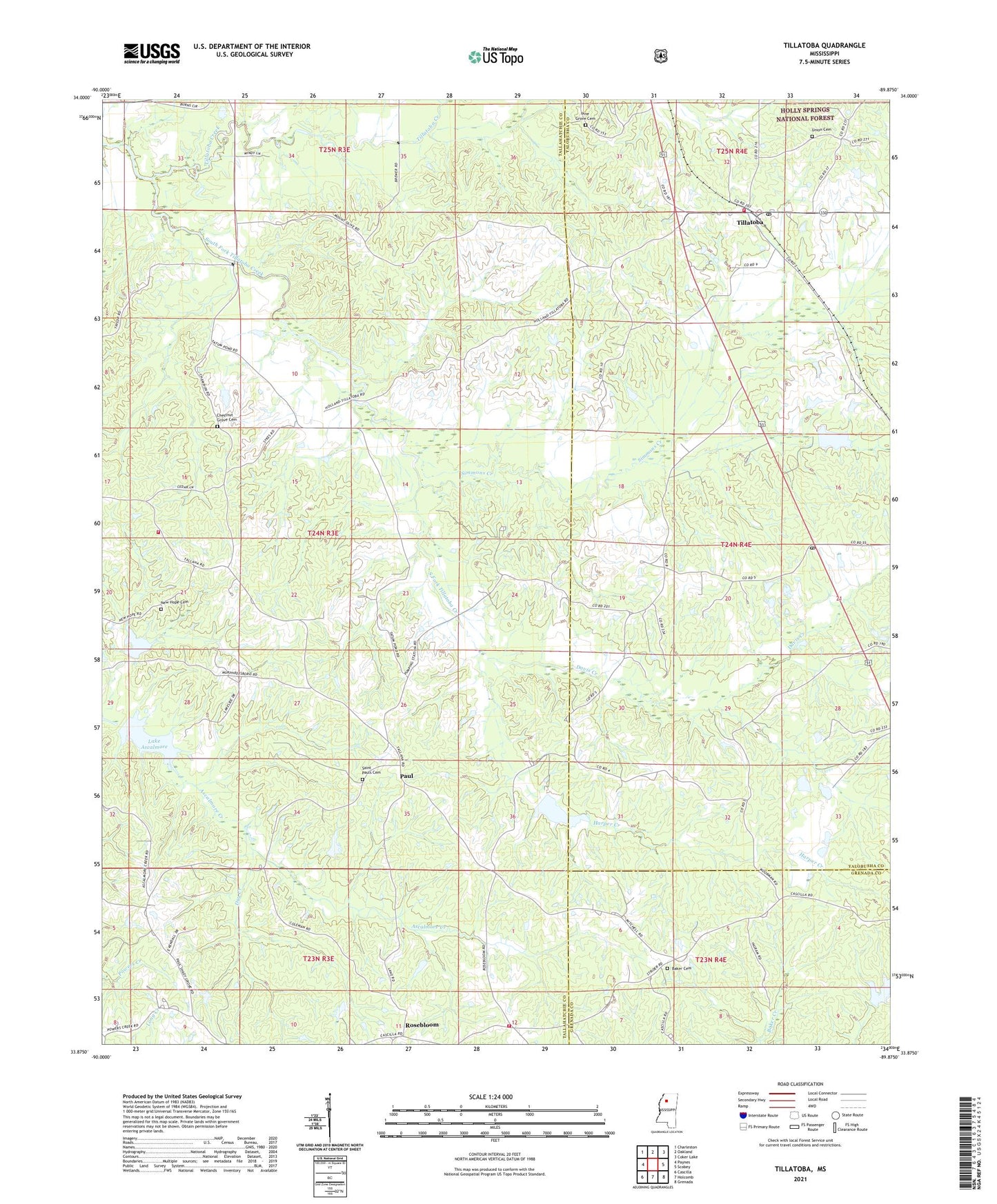 Tillatoba Mississippi US Topo Map Image