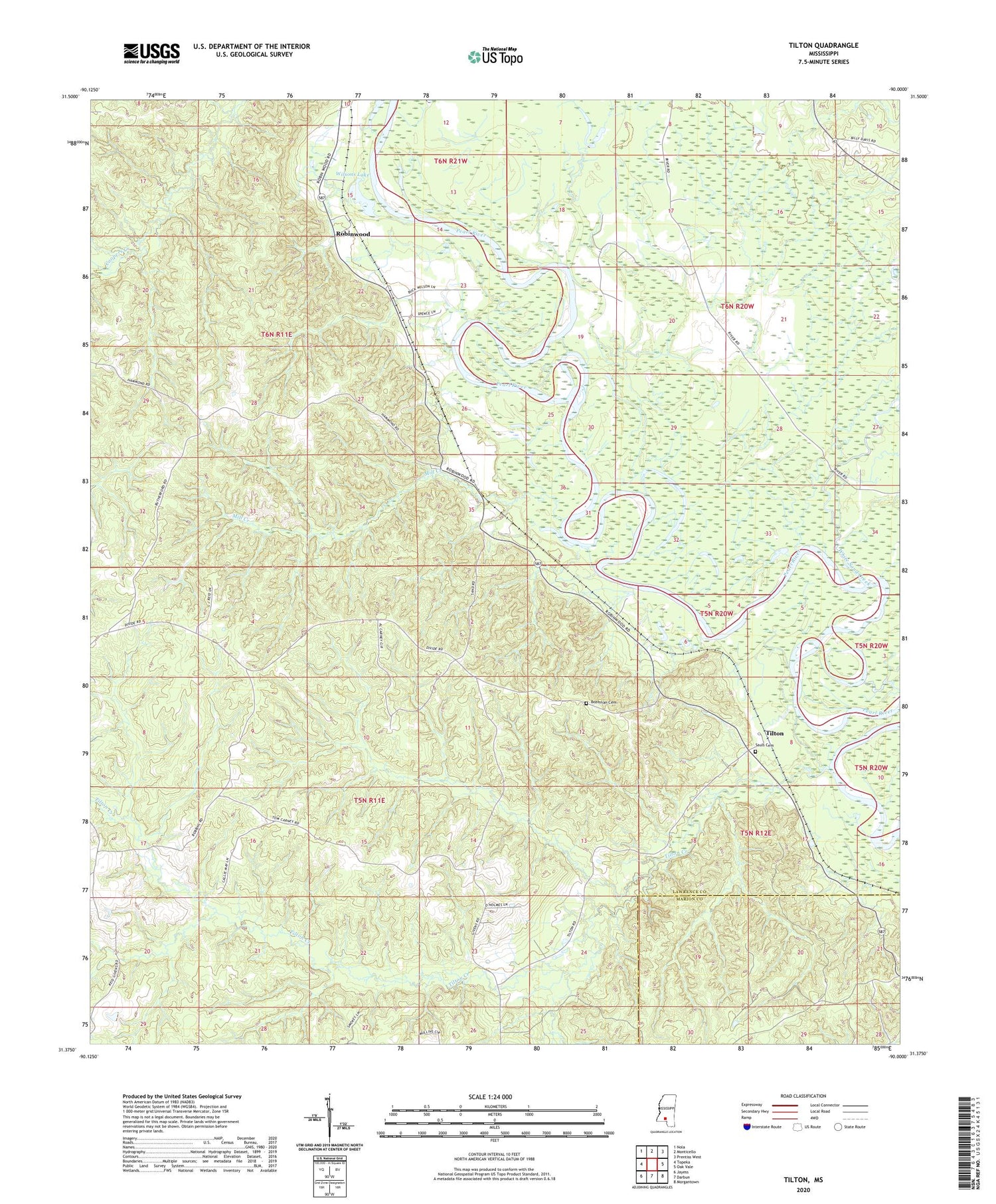 Tilton Mississippi US Topo Map Image