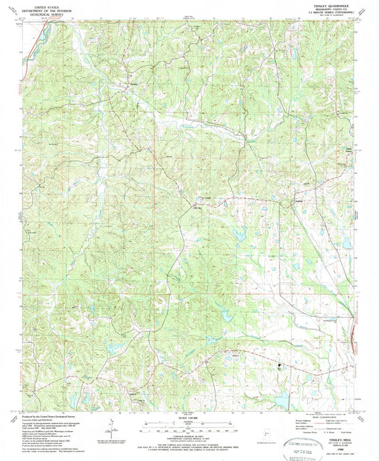 Classic USGS Tinsley Mississippi 7.5'x7.5' Topo Map Image