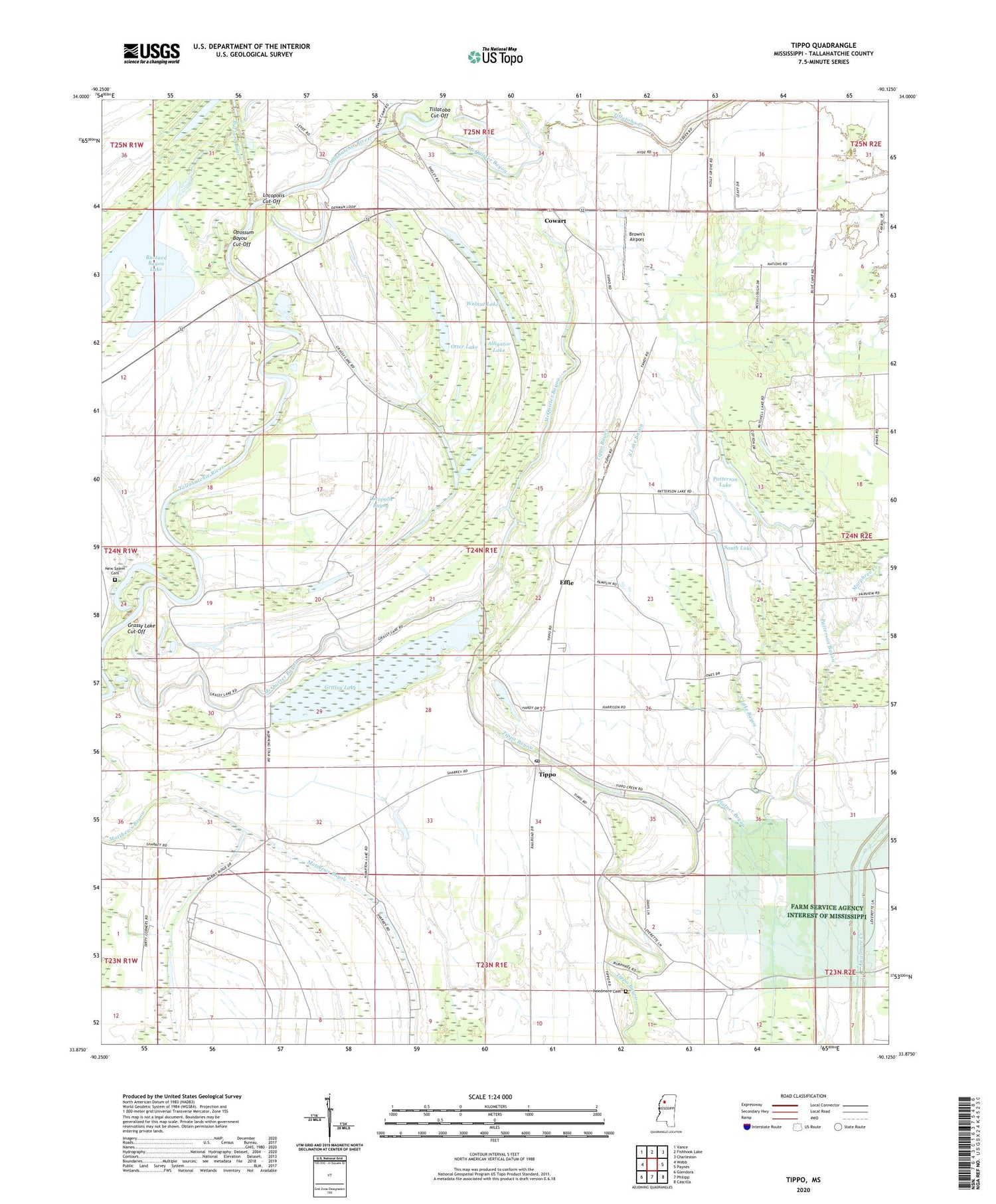 Tippo Mississippi US Topo Map Image