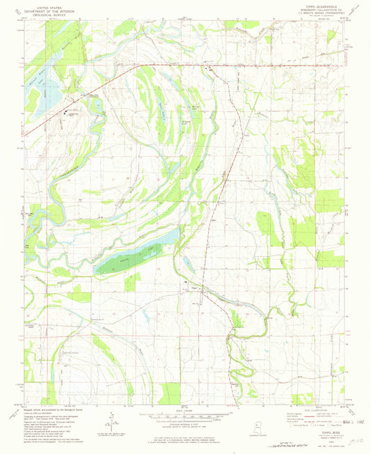 Classic USGS Tippo Mississippi 7.5'x7.5' Topo Map Image