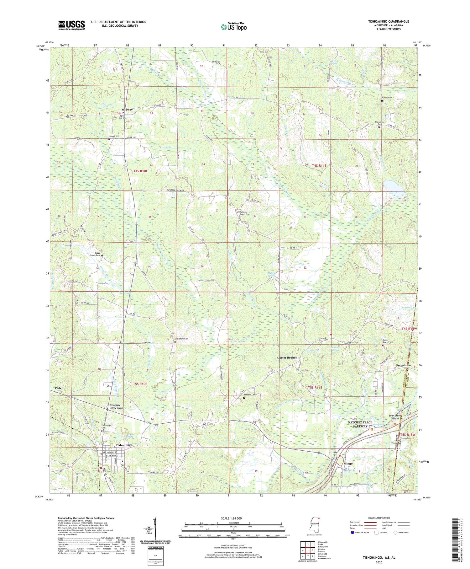Tishomingo Mississippi US Topo Map Image