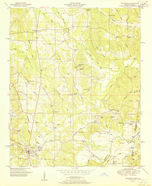 Classic USGS Tishomingo Mississippi 7.5'x7.5' Topo Map Image