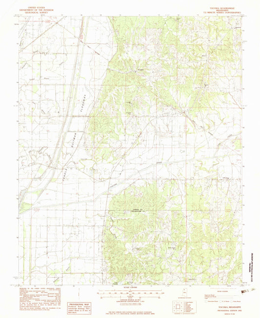 Classic USGS Tocowa Mississippi 7.5'x7.5' Topo Map Image