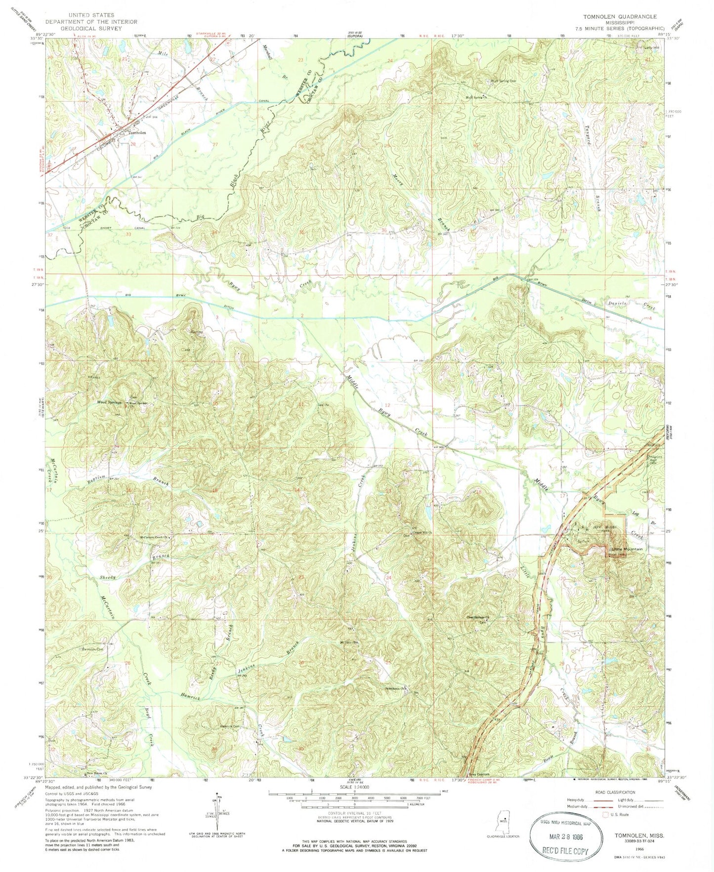 Classic USGS Tomnolen Mississippi 7.5'x7.5' Topo Map Image