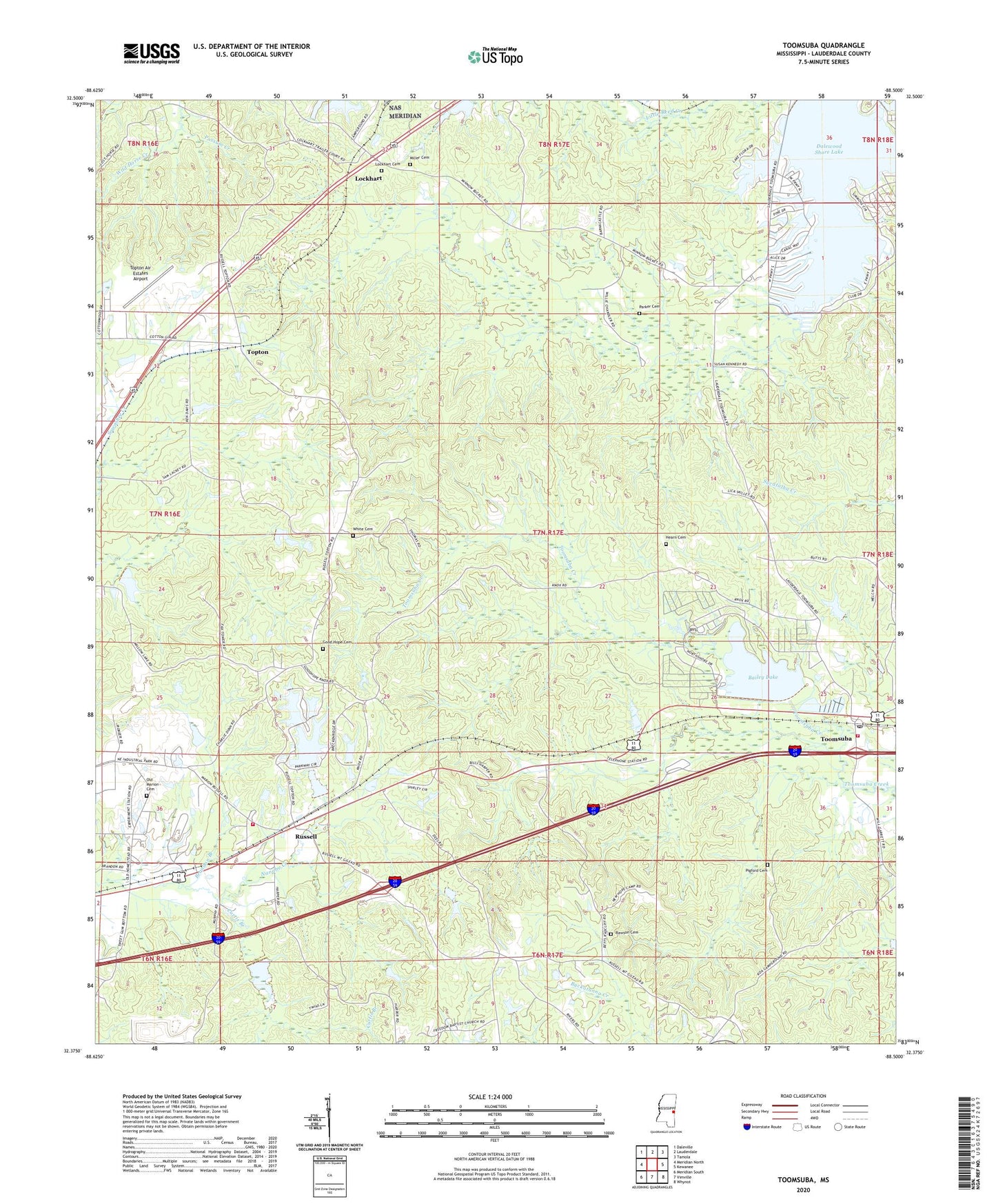 Toomsuba Mississippi US Topo Map Image