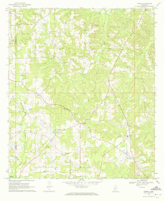 Classic USGS Topeka Mississippi 7.5'x7.5' Topo Map Image