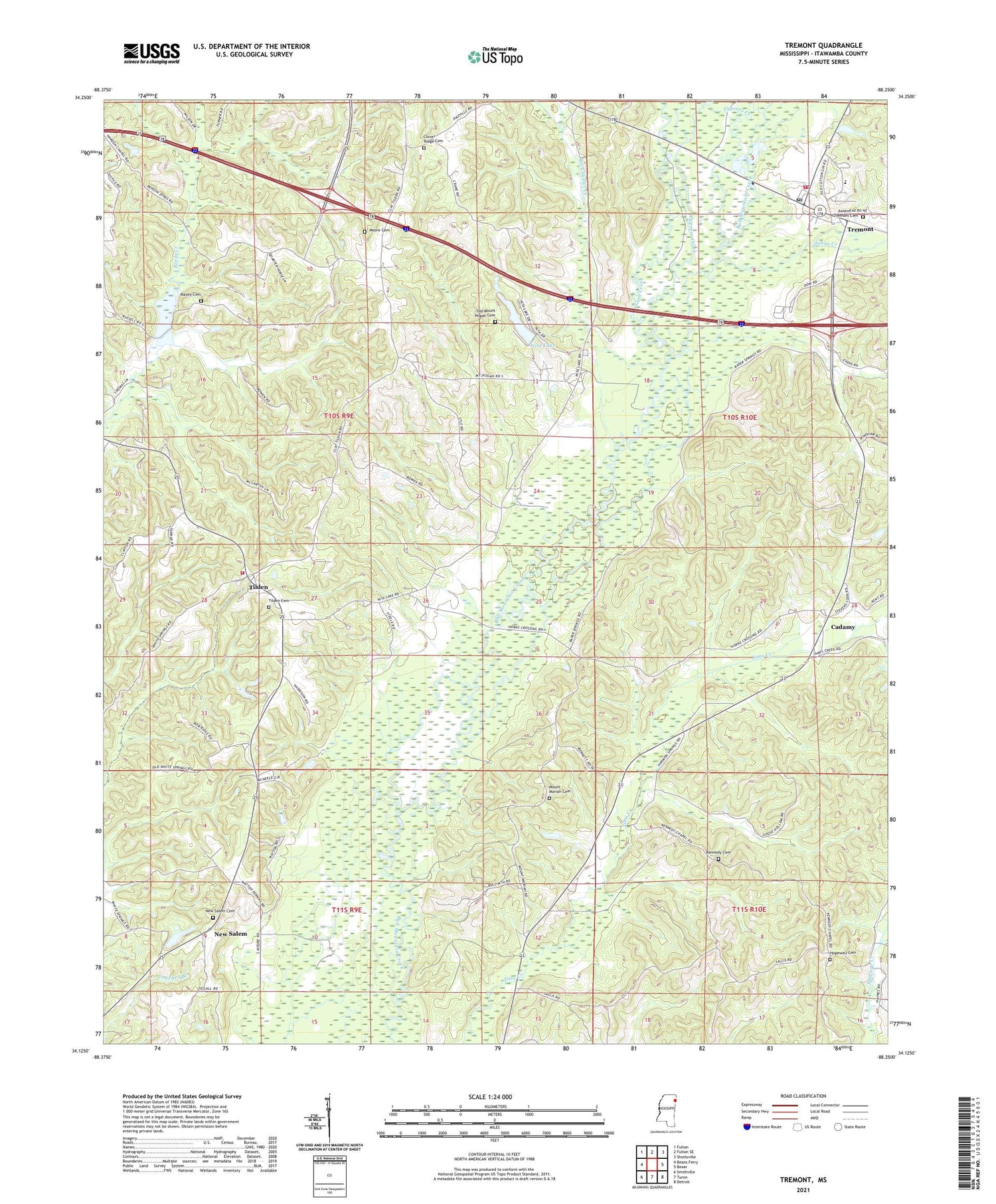 Tremont Mississippi US Topo Map Image