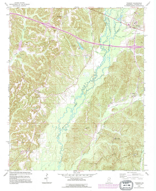 Classic USGS Tremont Mississippi 7.5'x7.5' Topo Map Image