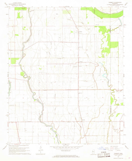 Classic USGS Tribbett Mississippi 7.5'x7.5' Topo Map Image
