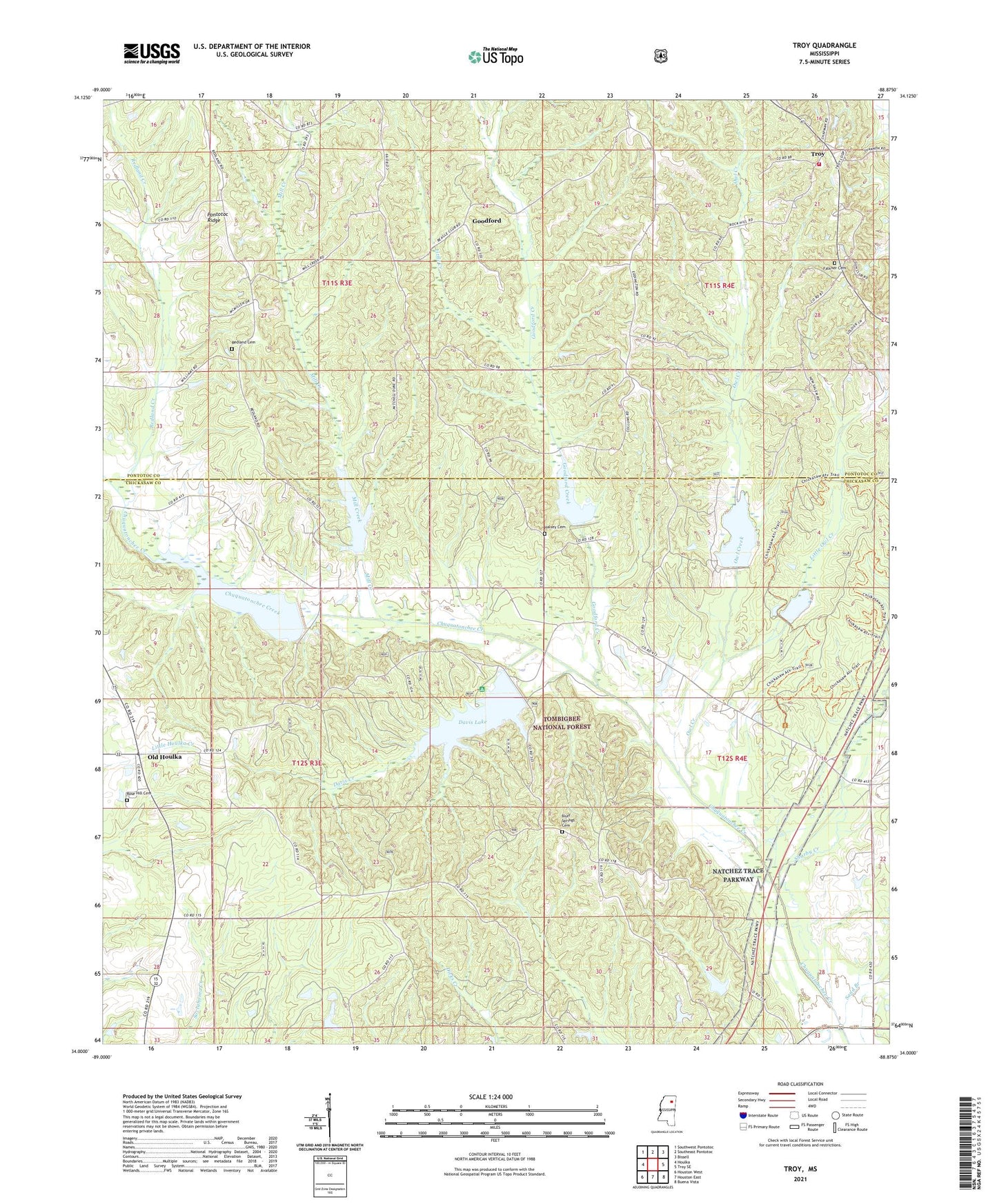 Troy Mississippi US Topo Map Image