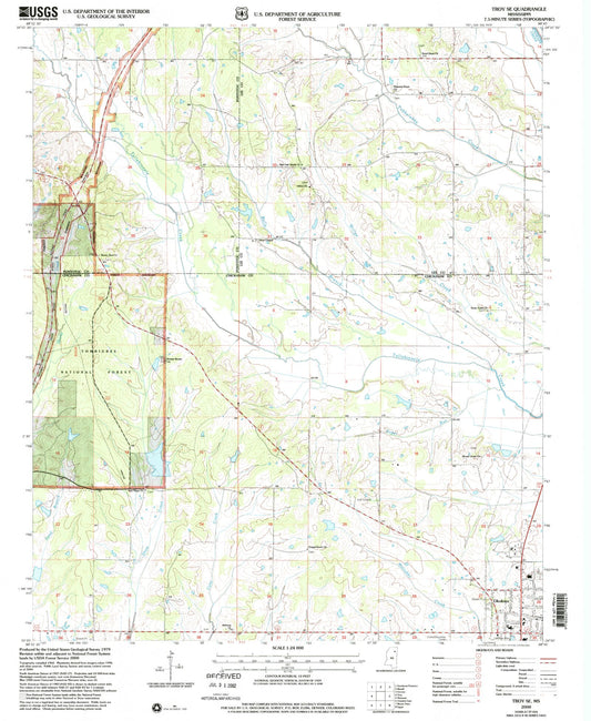 Classic USGS Troy SE Mississippi 7.5'x7.5' Topo Map Image