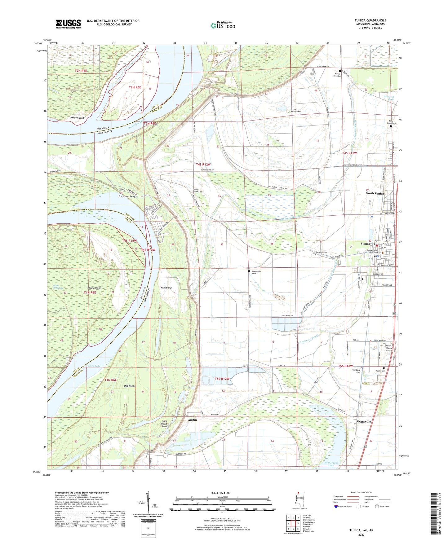 Tunica Mississippi US Topo Map Image