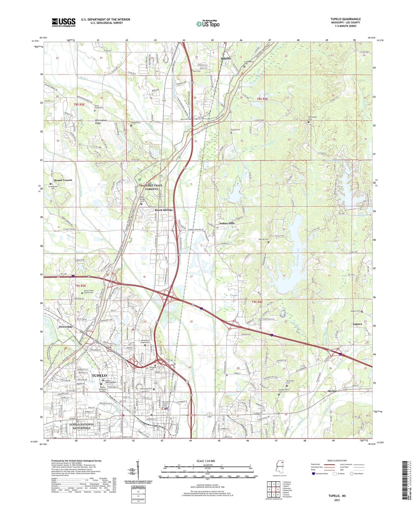 Tupelo Mississippi US Topo Map Image