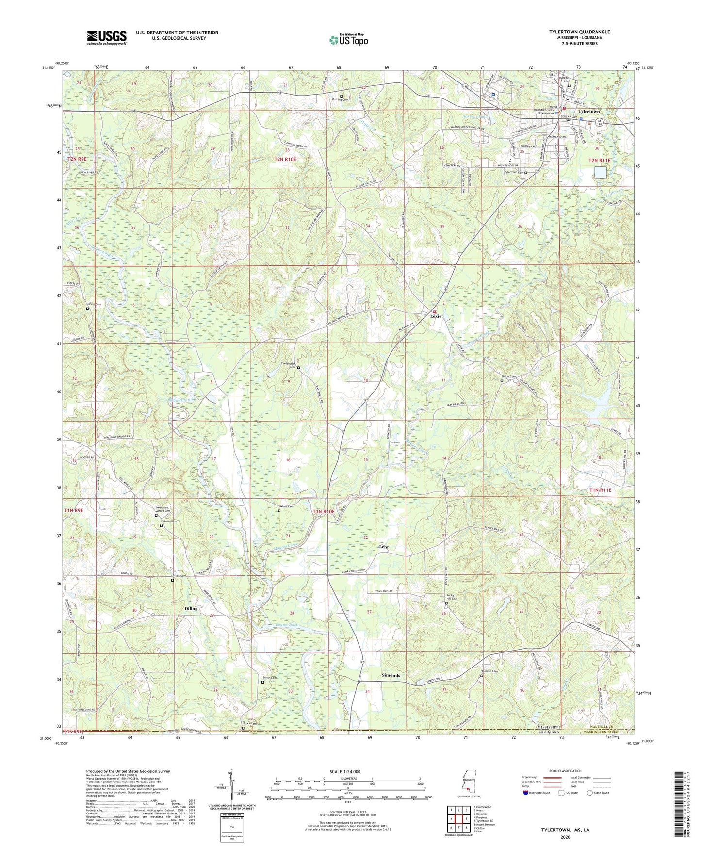 Tylertown Mississippi US Topo Map Image