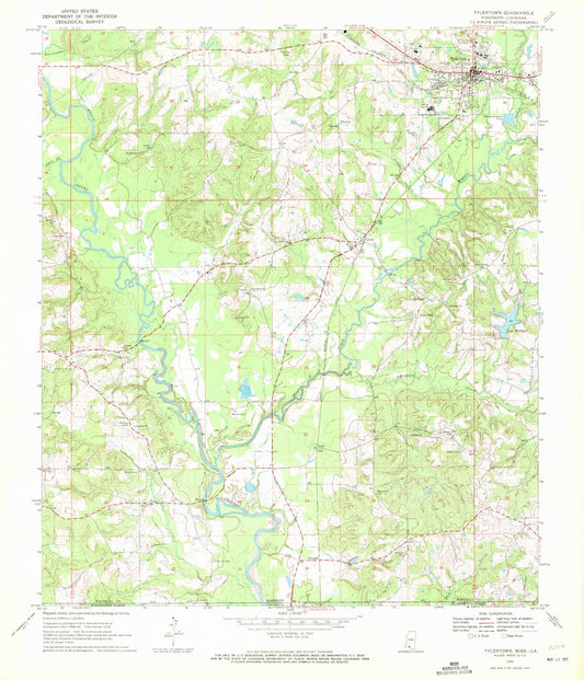Classic USGS Tylertown Mississippi 7.5'x7.5' Topo Map Image