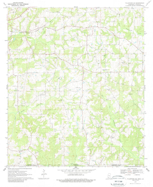 Classic USGS Tylertown SE Mississippi 7.5'x7.5' Topo Map Image