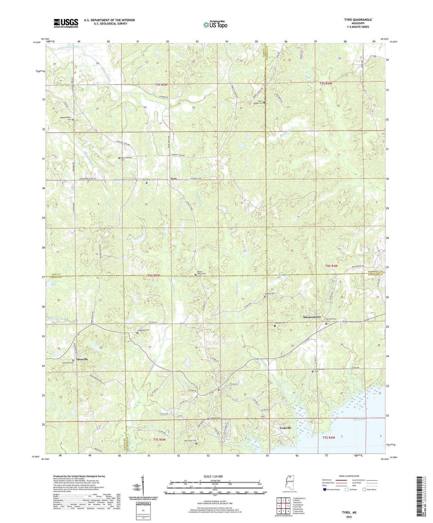 Tyro Mississippi US Topo Map Image