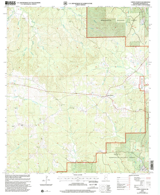 Classic USGS Union Church Mississippi 7.5'x7.5' Topo Map Image