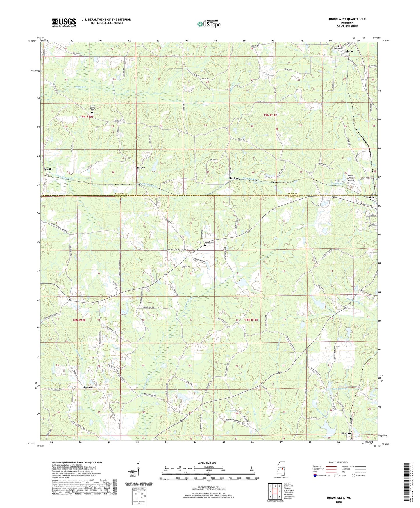 Union West Mississippi US Topo Map Image