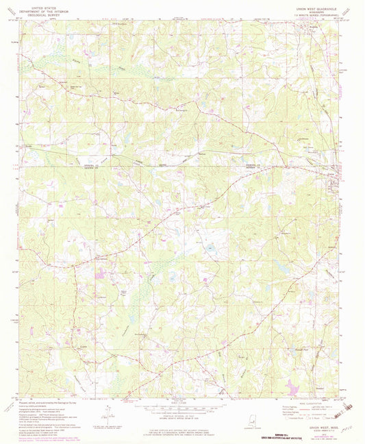 Classic USGS Union West Mississippi 7.5'x7.5' Topo Map Image