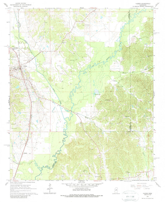 Classic USGS Vaiden Mississippi 7.5'x7.5' Topo Map Image