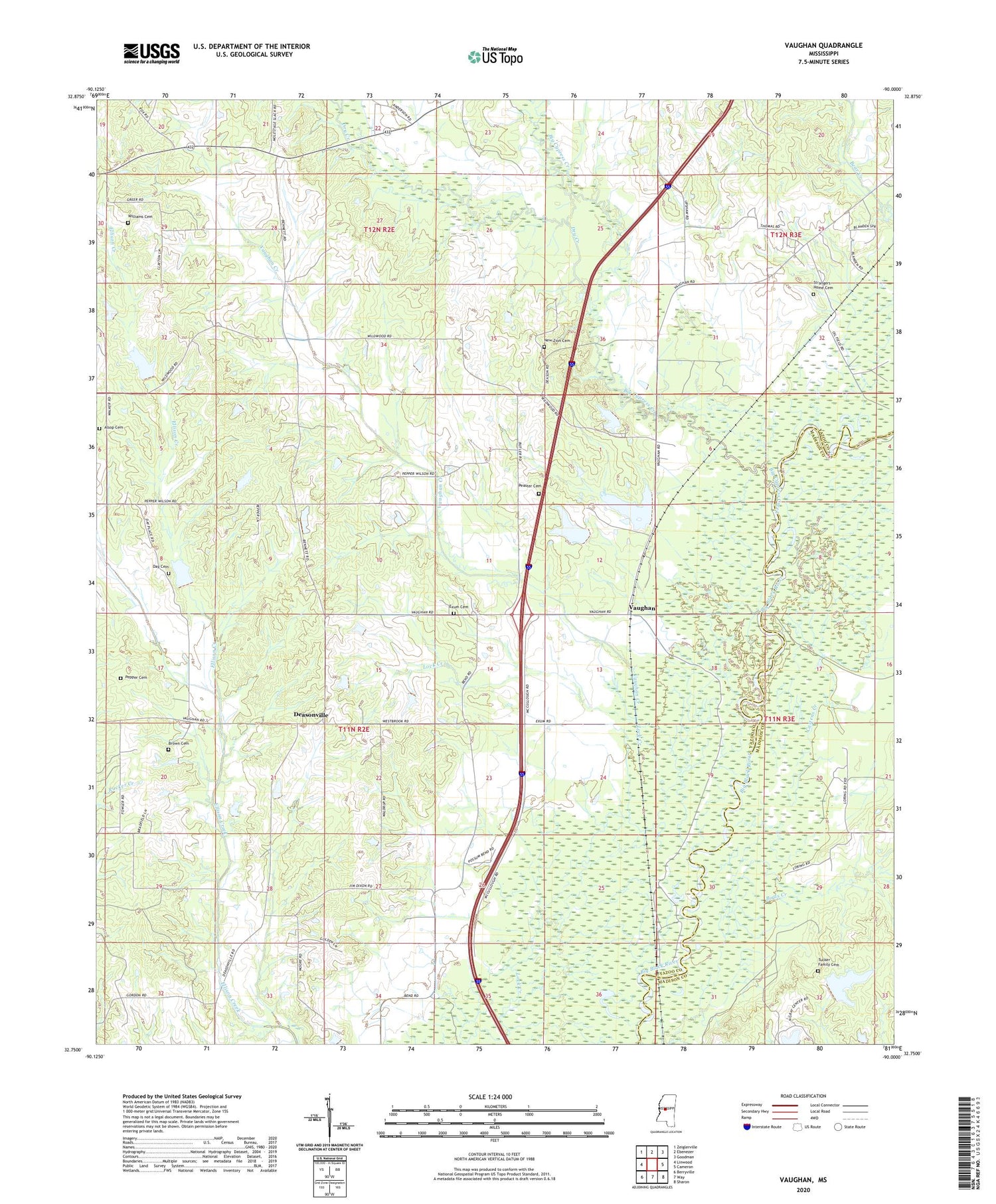 Vaughan Mississippi US Topo Map Image