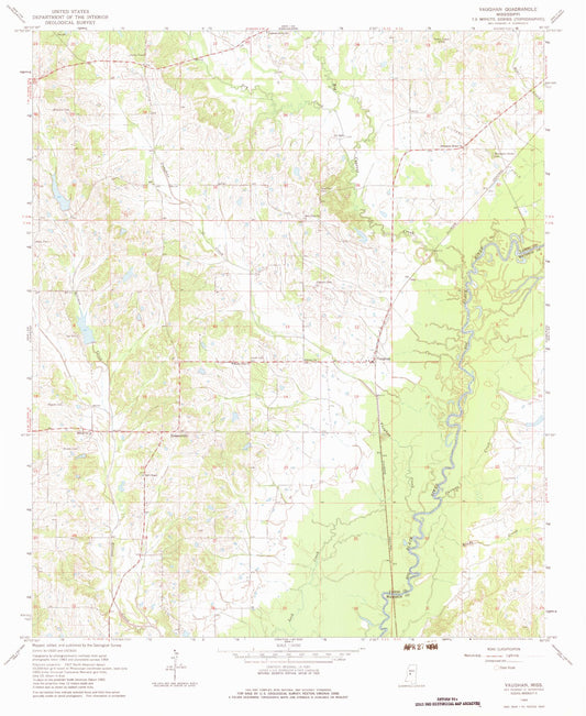 Classic USGS Vaughan Mississippi 7.5'x7.5' Topo Map Image
