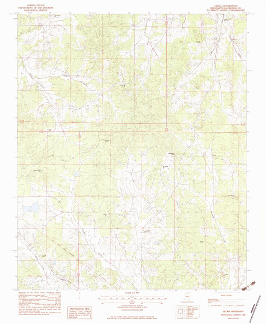Classic USGS Velma Mississippi 7.5'x7.5' Topo Map Image