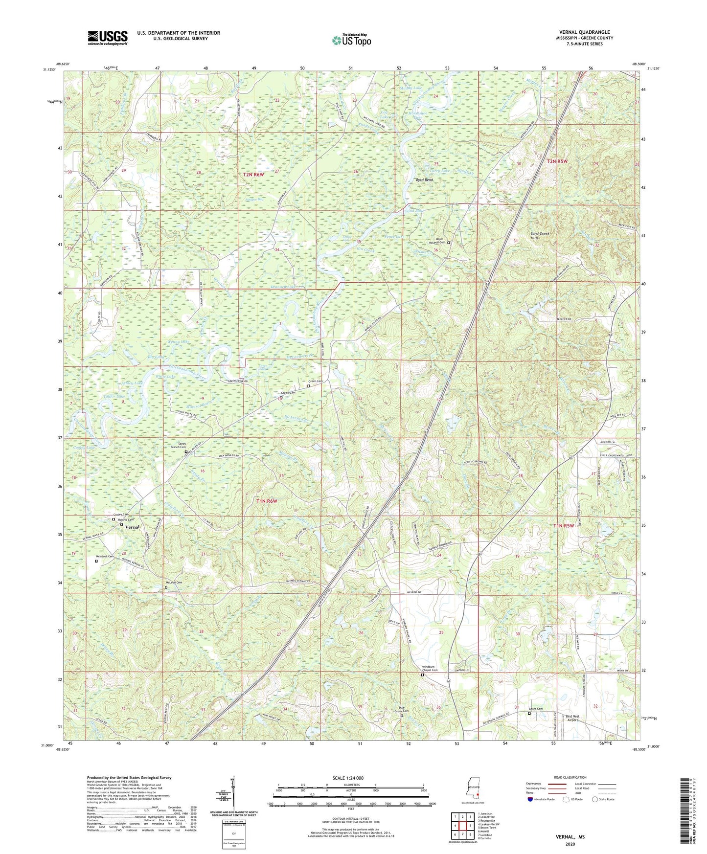 Vernal Mississippi US Topo Map Image