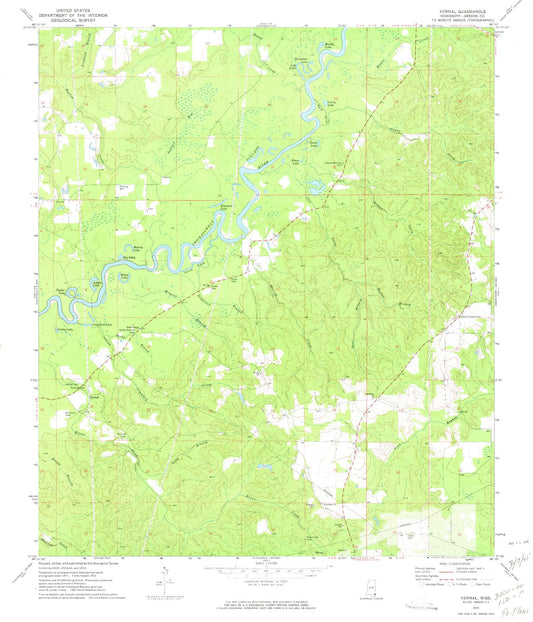 Classic USGS Vernal Mississippi 7.5'x7.5' Topo Map Image