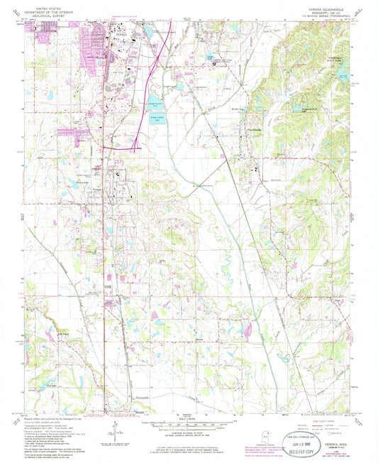 Classic USGS Verona Mississippi 7.5'x7.5' Topo Map Image