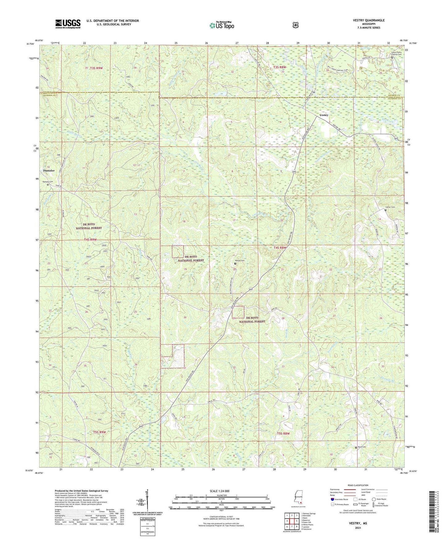 Vestry Mississippi US Topo Map Image