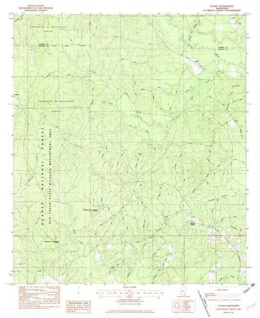Classic USGS Vestry Mississippi 7.5'x7.5' Topo Map Image