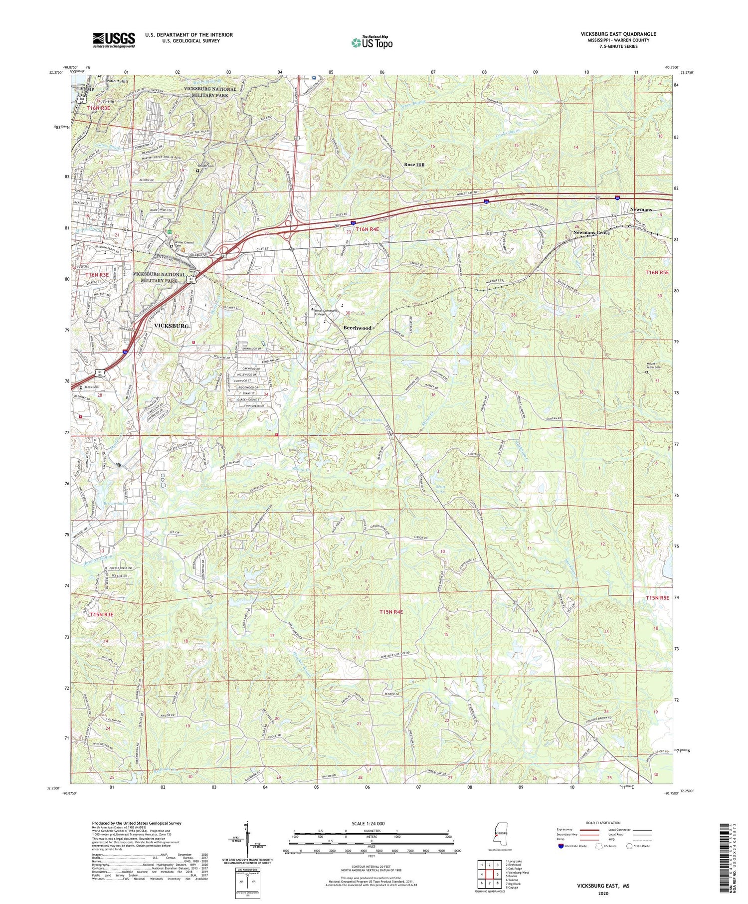 Vicksburg East Mississippi US Topo Map Image
